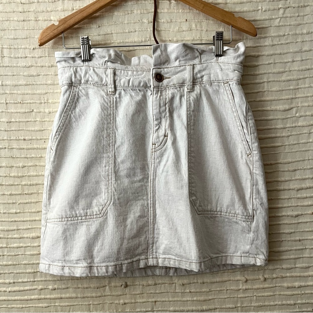 (NO BELT) Free People Splendor in the Grass Oatmeal Paper Bag Mini Skirt Size 8 - Picture 5 of 11